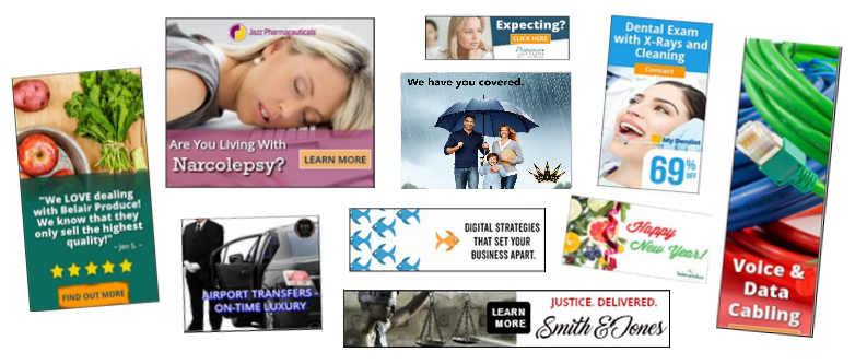 Banner ads like these can be published on websites and mobile apps.
